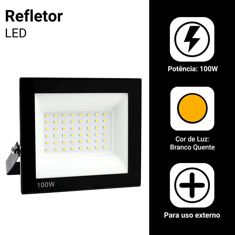 Refletor Led 100W Spotlight Bivolt Impermeável Luz Branca Forte