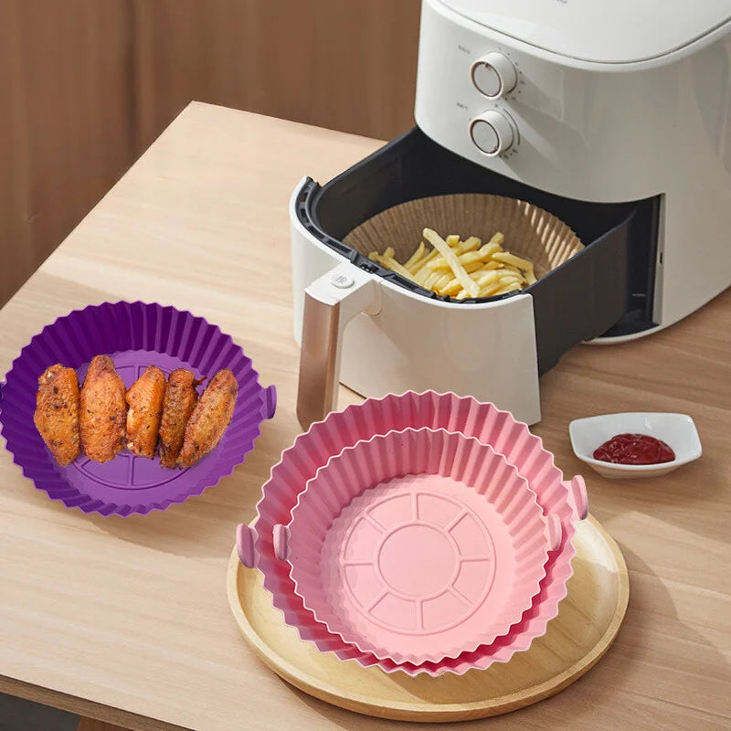 Kit 6 Formas Airfryer Tamanhos Variados Silicone Antiaderente Microondas Lavável Com Alça