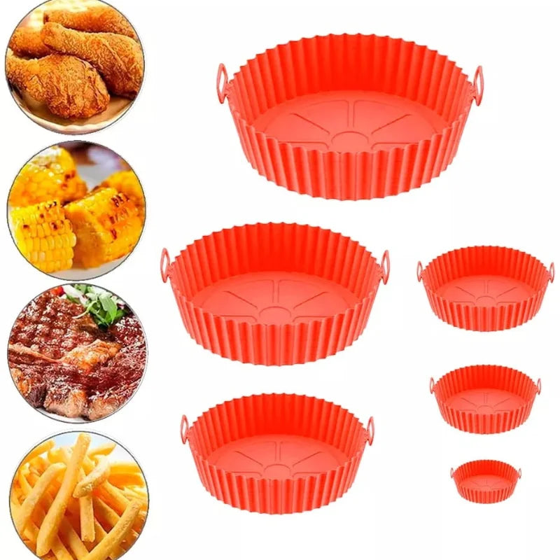 Kit 6 Formas Airfryer Tamanhos Variados Silicone Antiaderente Microondas Lavável Com Alça